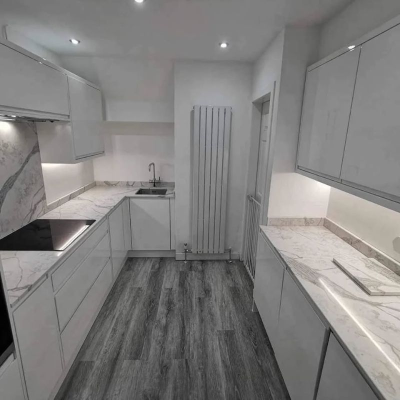 a kitchen and stone work top